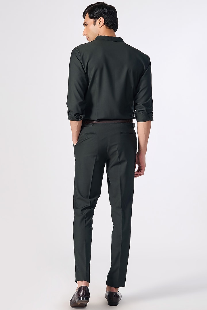 Military Green Terylene & Viscose Draped Wedding Shirt by S&N by Shantnu Nikhil Men at Pernia's Pop Up Shop