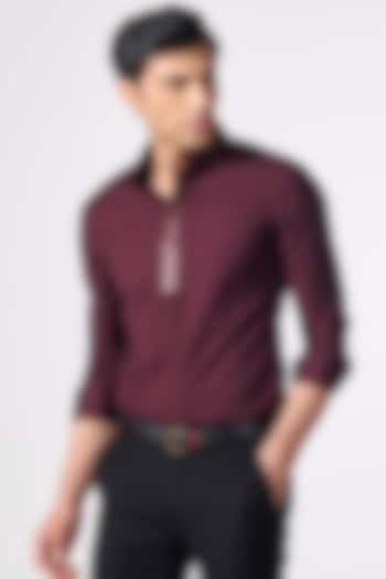 Plum Poly Blend & Viscose Shirt by S&N by Shantnu Nikhil Men