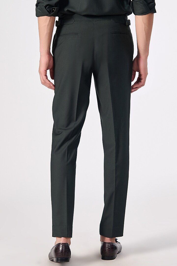 Military Green Viscose & Lycra Trousers by S&N by Shantnu Nikhil Men at Pernia's Pop Up Shop