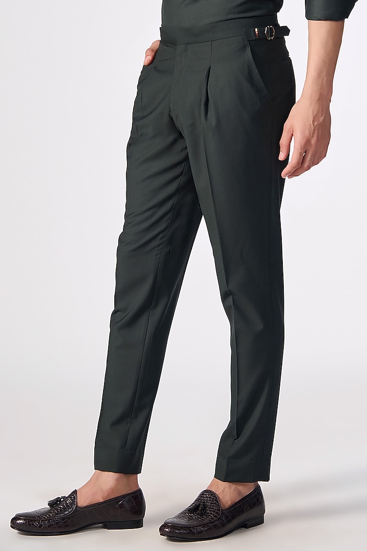 Military Green Viscose & Lycra Trousers by S&N by Shantnu Nikhil Men at Pernia's Pop Up Shop