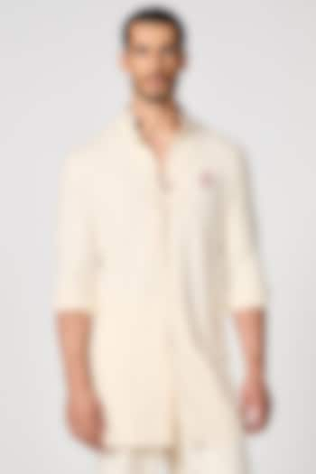 Off-White Terylene & Viscose Shirt Kurta by S&N by Shantnu Nikhil Men