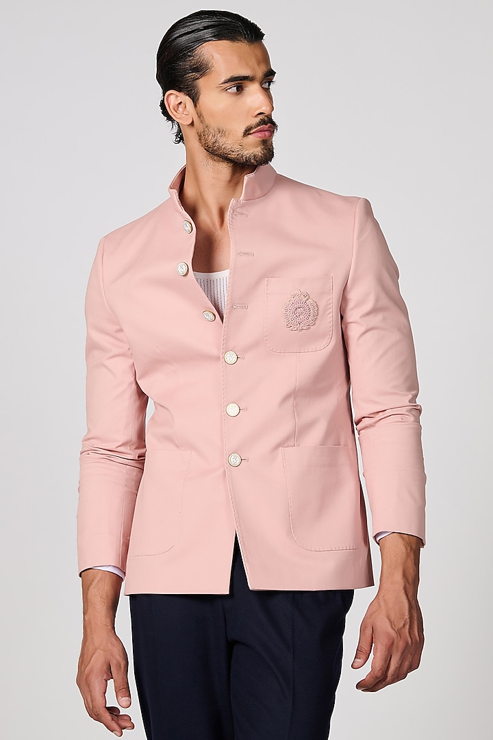 Pink Cotton Twill Bandhgala by S&N by Shantnu Nikhil Men at Pernia's Pop Up Shop