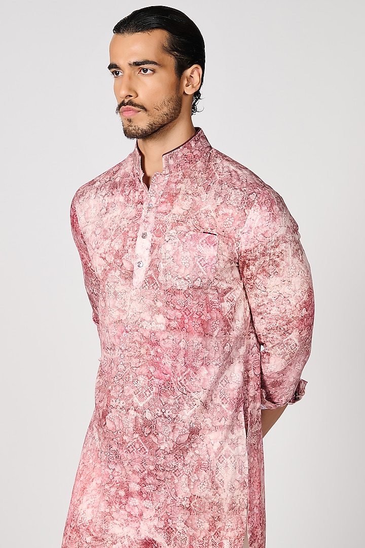 Pink Giza Cotton Printed Kurta by S&N by Shantnu Nikhil Men