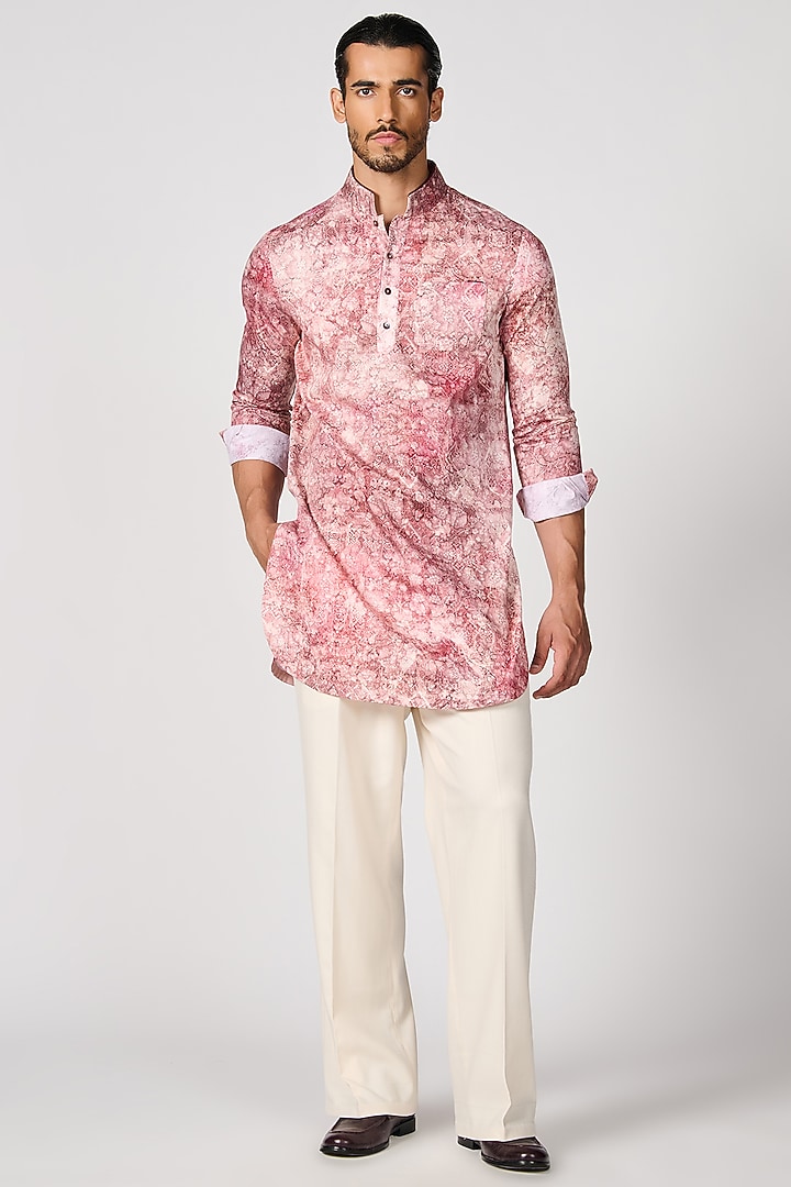 Pink Giza Cotton Printed Kurta by S&N by Shantnu Nikhil Men at Pernia's Pop Up Shop