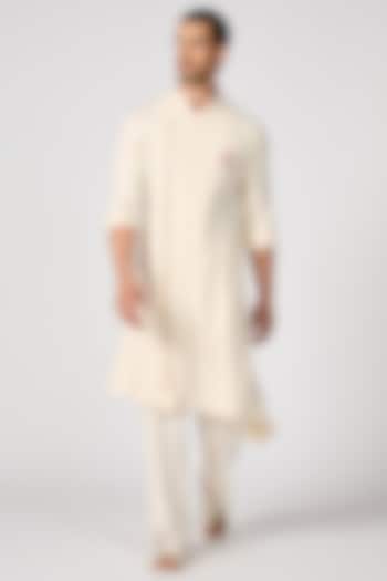 Off-White Brushed Suiting Asymmetric Kurta by S&N by Shantnu Nikhil Men