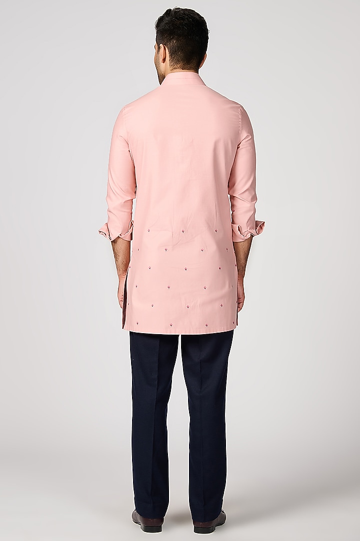 Pink Giza Cotton Embroidered Kurta by S&N by Shantnu Nikhil Men at Pernia's Pop Up Shop