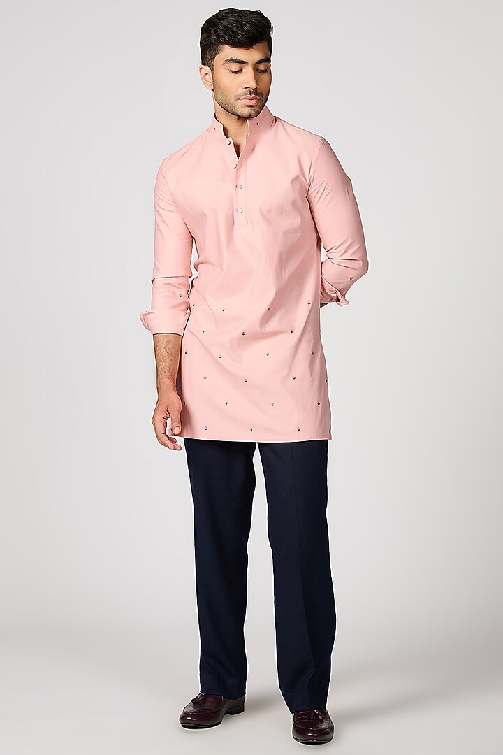 Pink Giza Cotton Embroidered Kurta by S&N by Shantnu Nikhil Men at Pernia's Pop Up Shop