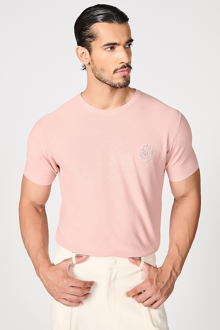 Pink Viscose Knit T-Shirt by S&N by Shantnu Nikhil Men