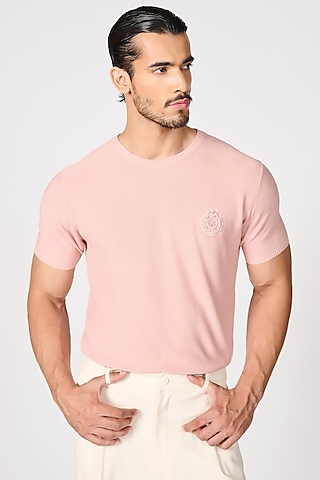 Pink Viscose Knit T-Shirt by S&N by Shantnu Nikhil Men