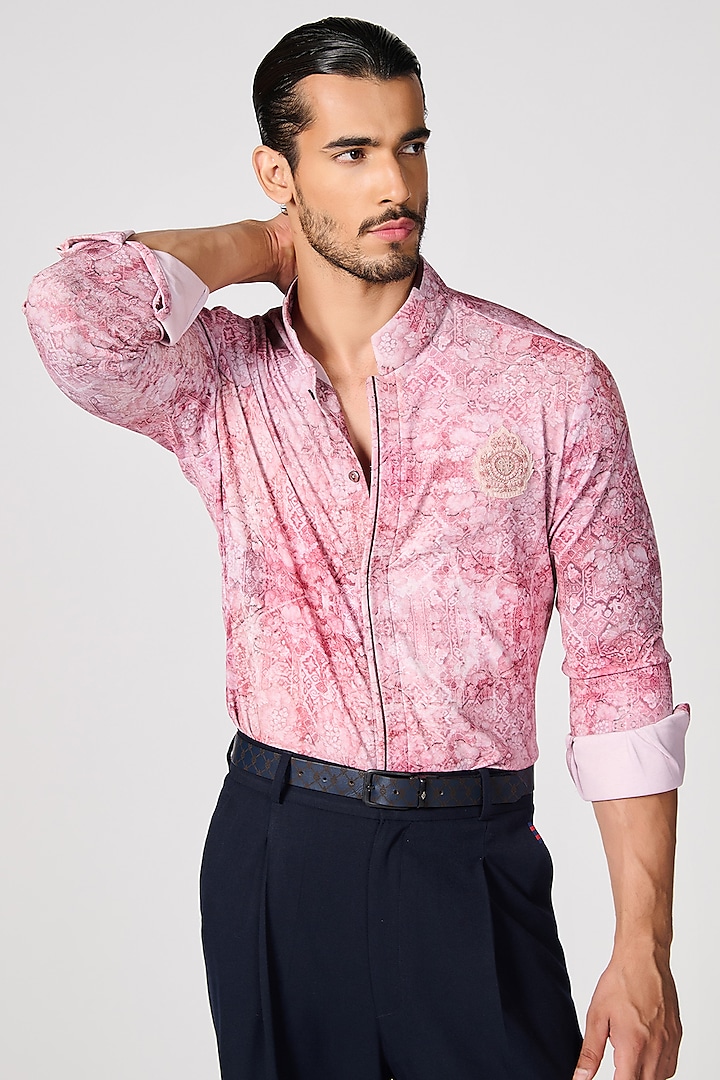 Pink Crepe Jersey Printed Shirt by S&N by Shantnu Nikhil Men