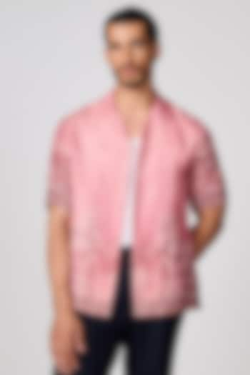 Pink Silk Twill Printed Shirt by S&N by Shantnu Nikhil Men