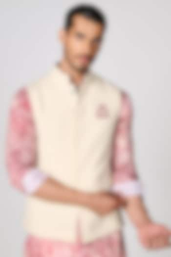 Off-White Brushed Suiting Bundi Jacket Set by S&N by Shantnu Nikhil Men