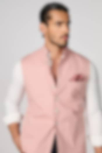 Pink Cotton Twill Bundi Jacket by S&N by Shantnu Nikhil Men