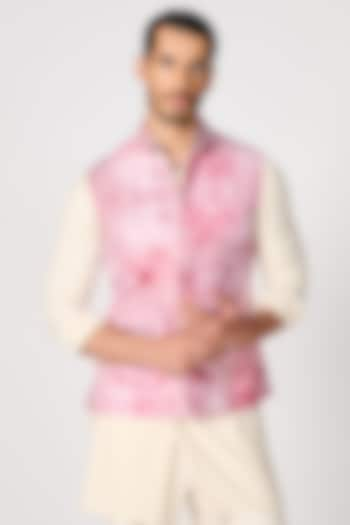 Pink Crepe Jersey Printed Bundi Jacket by S&N by Shantnu Nikhil Men