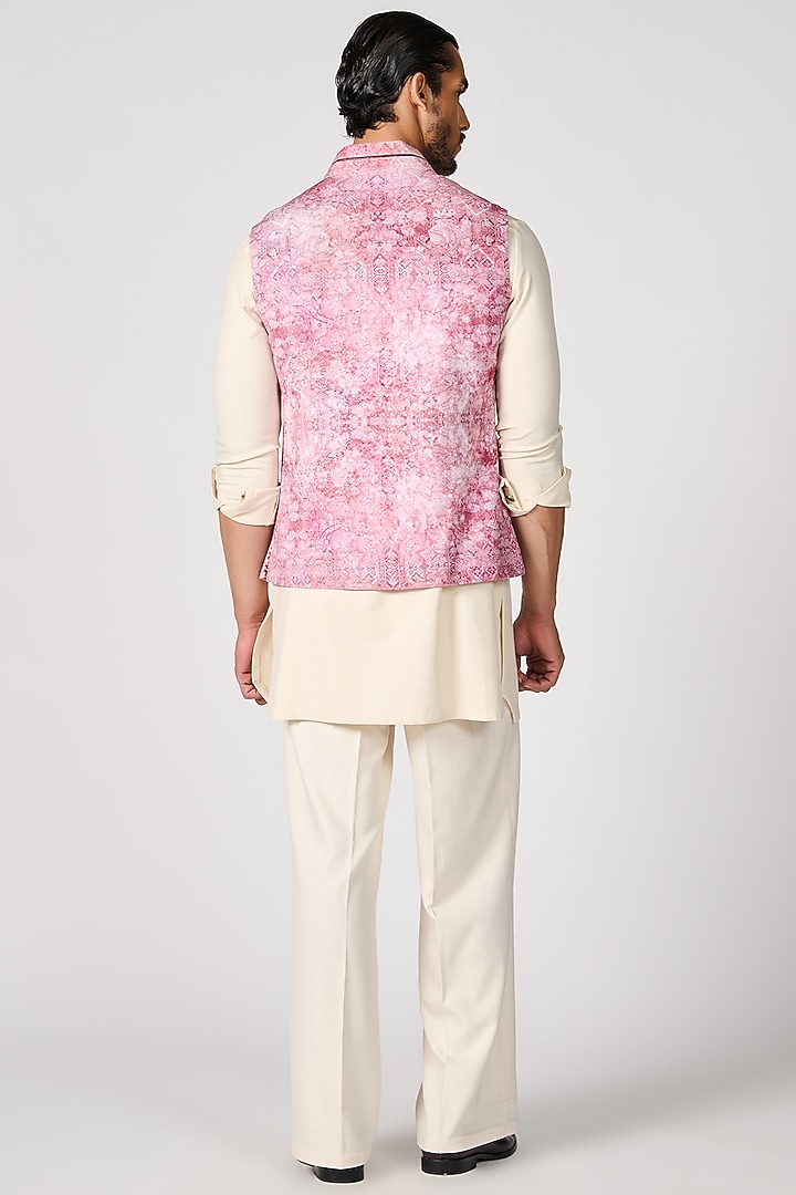 Pink Crepe Jersey Printed Bundi Jacket by S&N by Shantnu Nikhil Men at Pernia's Pop Up Shop