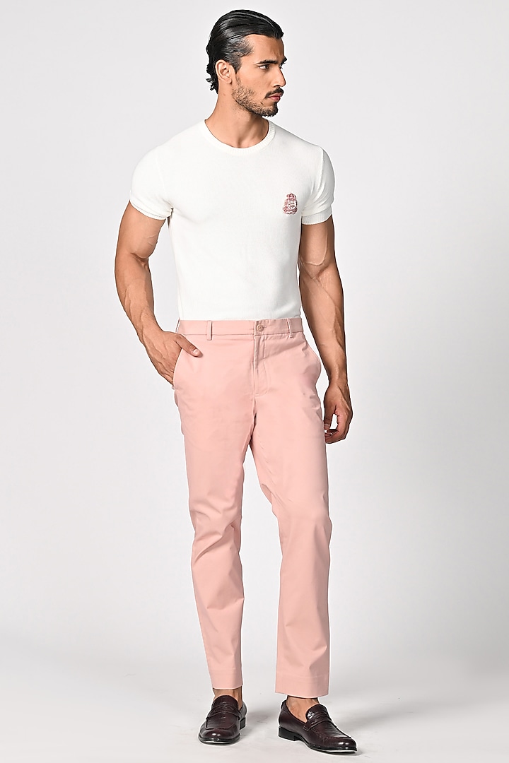 Pink Cotton Twill Trousers by S&N by Shantnu Nikhil Men