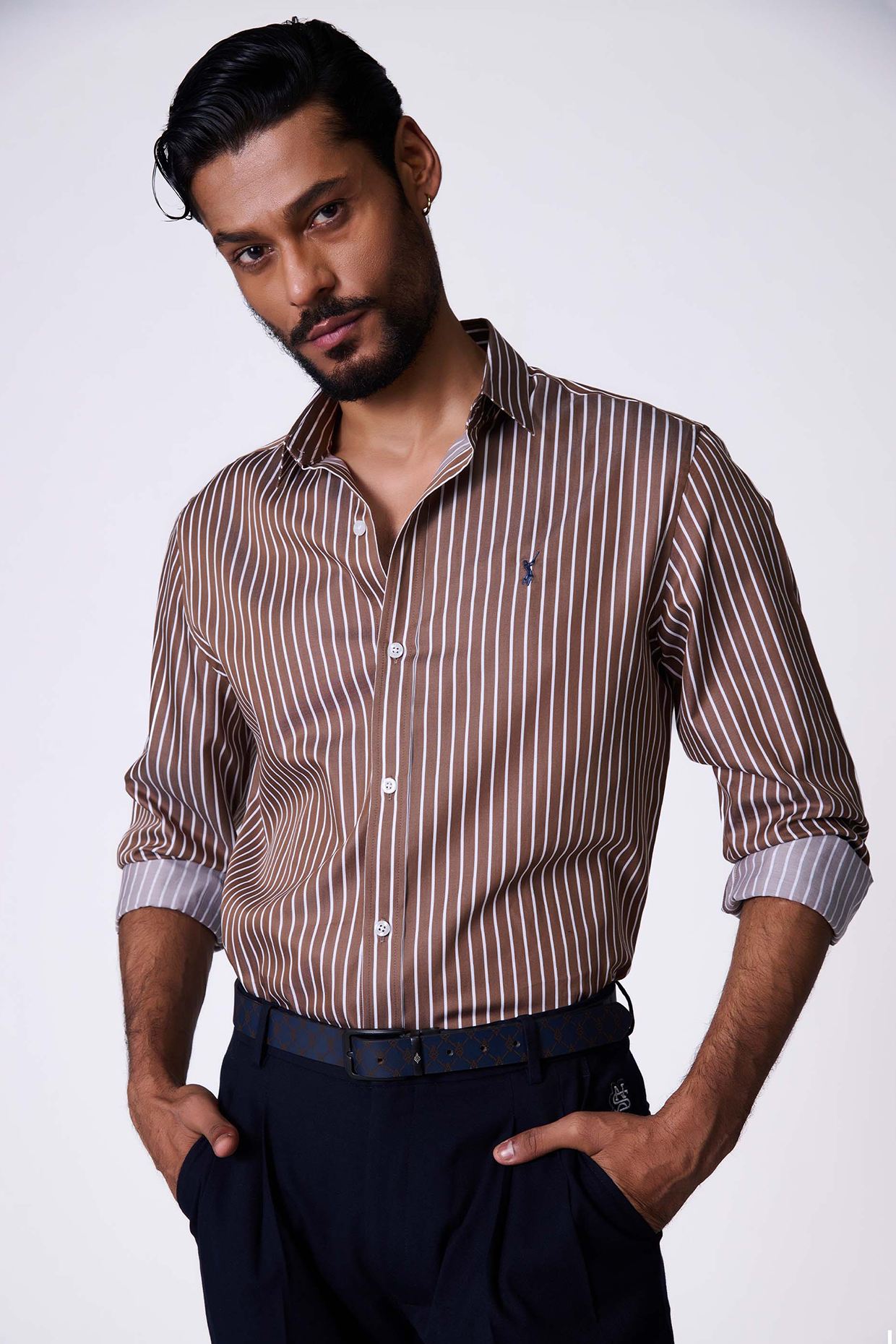 Brown Cotton Batsman Logo Shirt by S&N by Shantnu Nikhil Men
