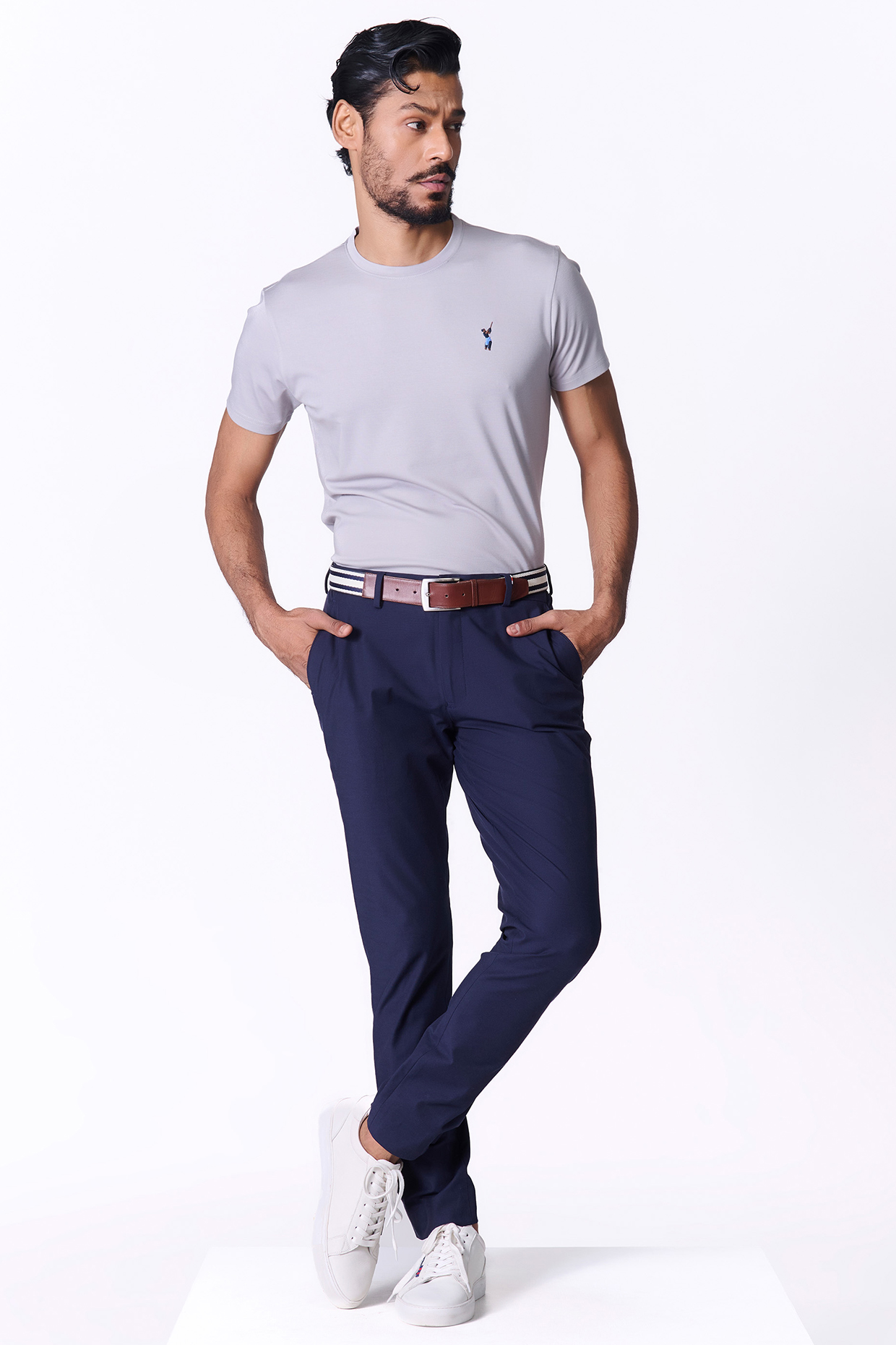 Navy Blue Spandex Trousers by S&N by Shantnu Nikhil Men