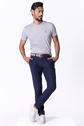 Navy Blue Spandex Trousers by S&N by Shantnu Nikhil Men