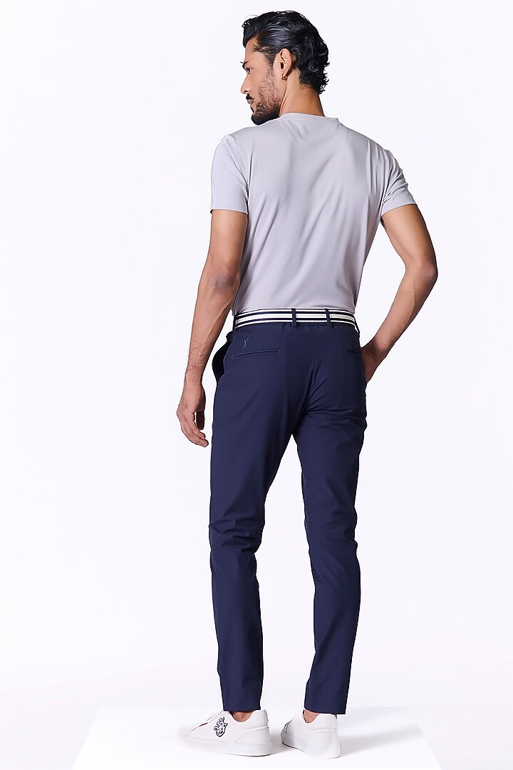 Navy Blue Spandex Trousers by S&N by Shantnu Nikhil Men at Pernia's Pop Up Shop