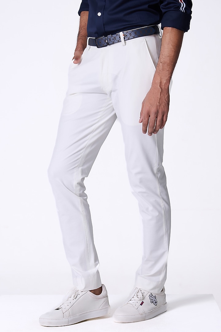 White Spandex Trousers by S&N by Shantnu Nikhil Men at Pernia's Pop Up Shop
