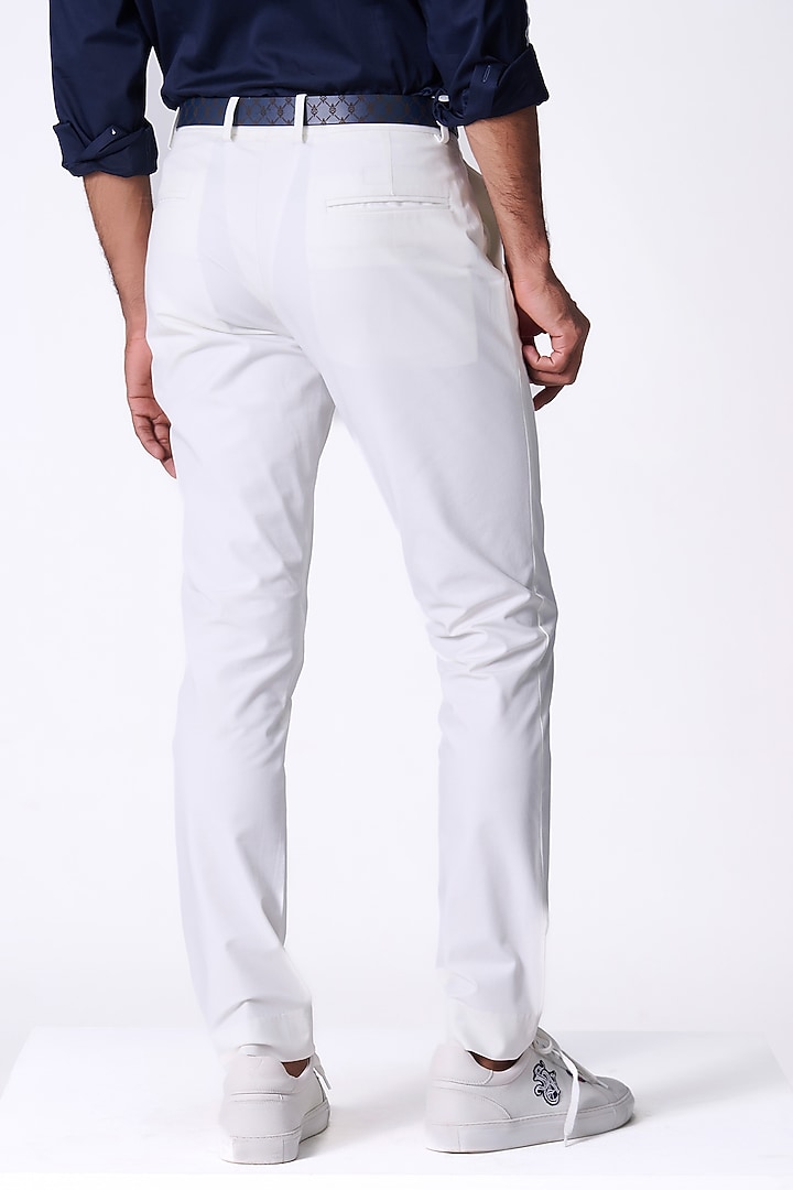 White Spandex Trousers by S&N by Shantnu Nikhil Men at Pernia's Pop Up Shop