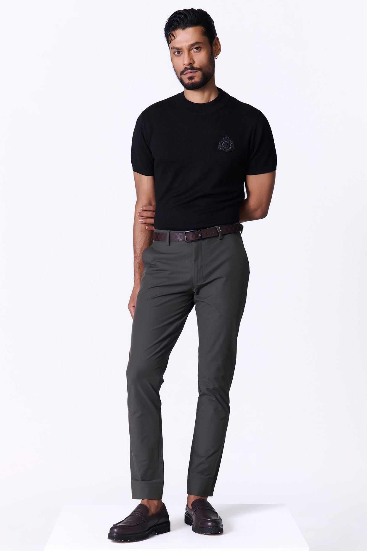 Olive Green Spandex Trousers by S&N by Shantnu Nikhil Men
