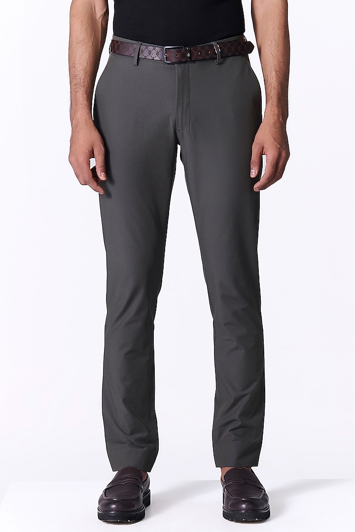 Olive Green Spandex Trousers by S&N by Shantnu Nikhil Men at Pernia's Pop Up Shop