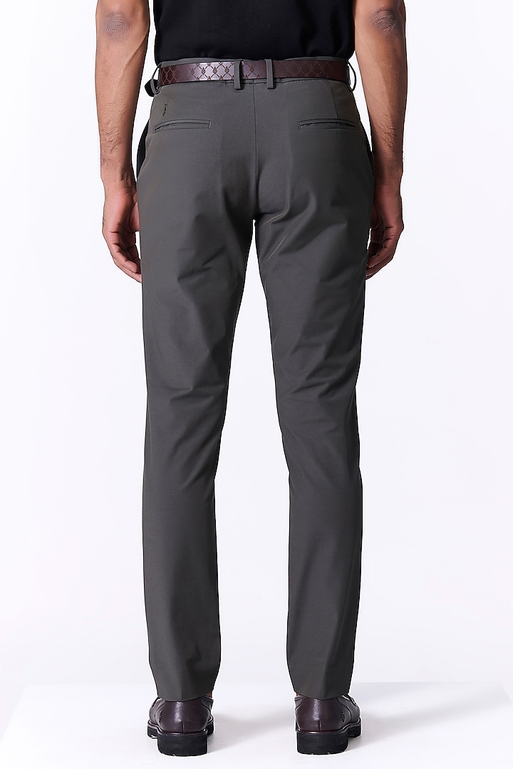 Olive Green Spandex Trousers by S&N by Shantnu Nikhil Men at Pernia's Pop Up Shop