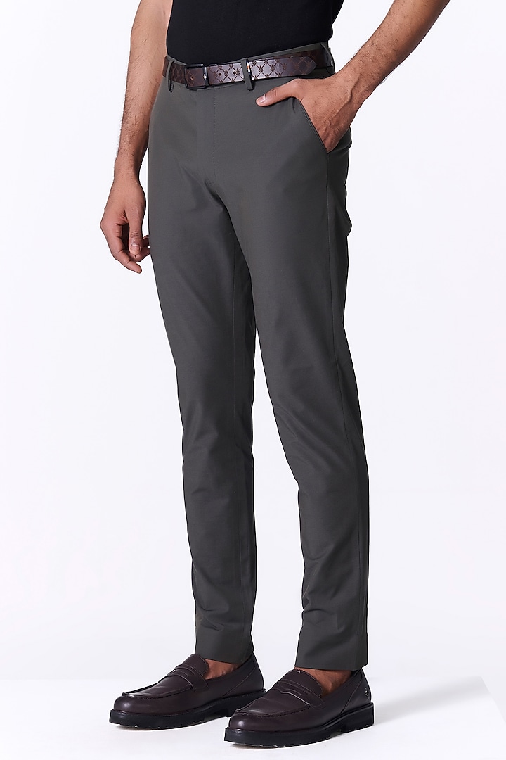 Olive Green Spandex Trousers by S&N by Shantnu Nikhil Men at Pernia's Pop Up Shop