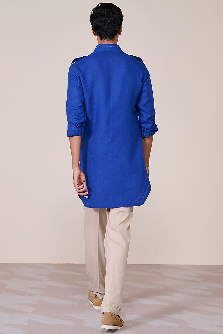 Racer Blue Rayon Linen Suiting Blend Kurta by S&N by Shantnu Nikhil Men at Pernia's Pop Up Shop