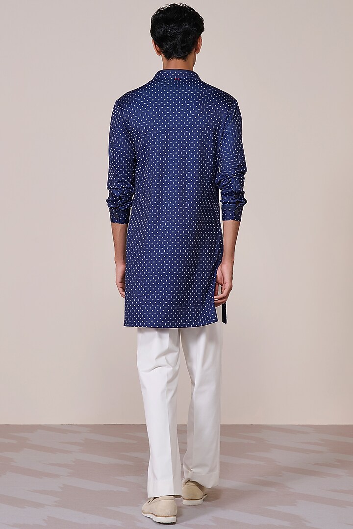Navy Blue Jersey Blend Printed Kurta by S&N by Shantnu Nikhil Men at Pernia's Pop Up Shop