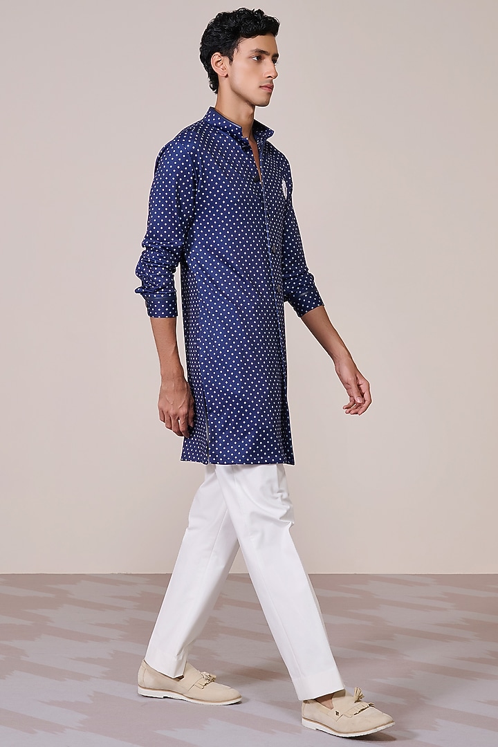 Navy Blue Jersey Blend Printed Kurta by S&N by Shantnu Nikhil Men at Pernia's Pop Up Shop