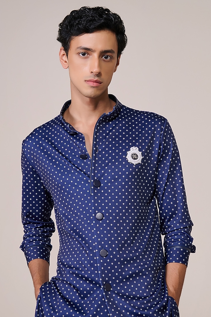 Navy Blue Jersey Blend Printed Kurta by S&N by Shantnu Nikhil Men at Pernia's Pop Up Shop