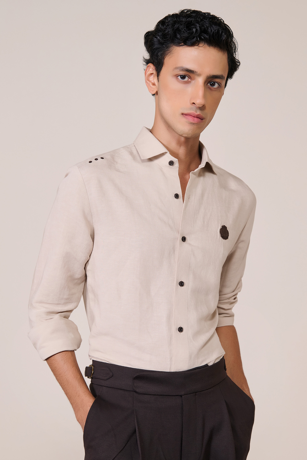 Ecru Rayon Linen Suiting Blend Shirt by S&N by Shantnu Nikhil Men