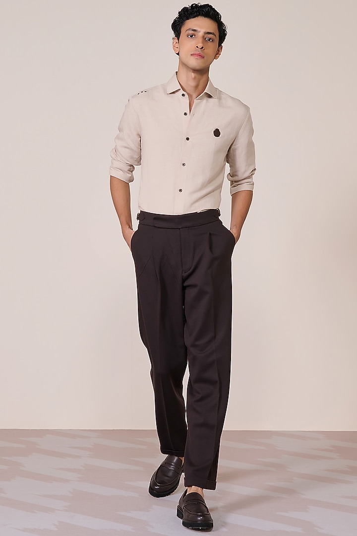 Ecru Rayon Linen Suiting Blend Wedding Shirt by S&N by Shantnu Nikhil Men at Pernia's Pop Up Shop