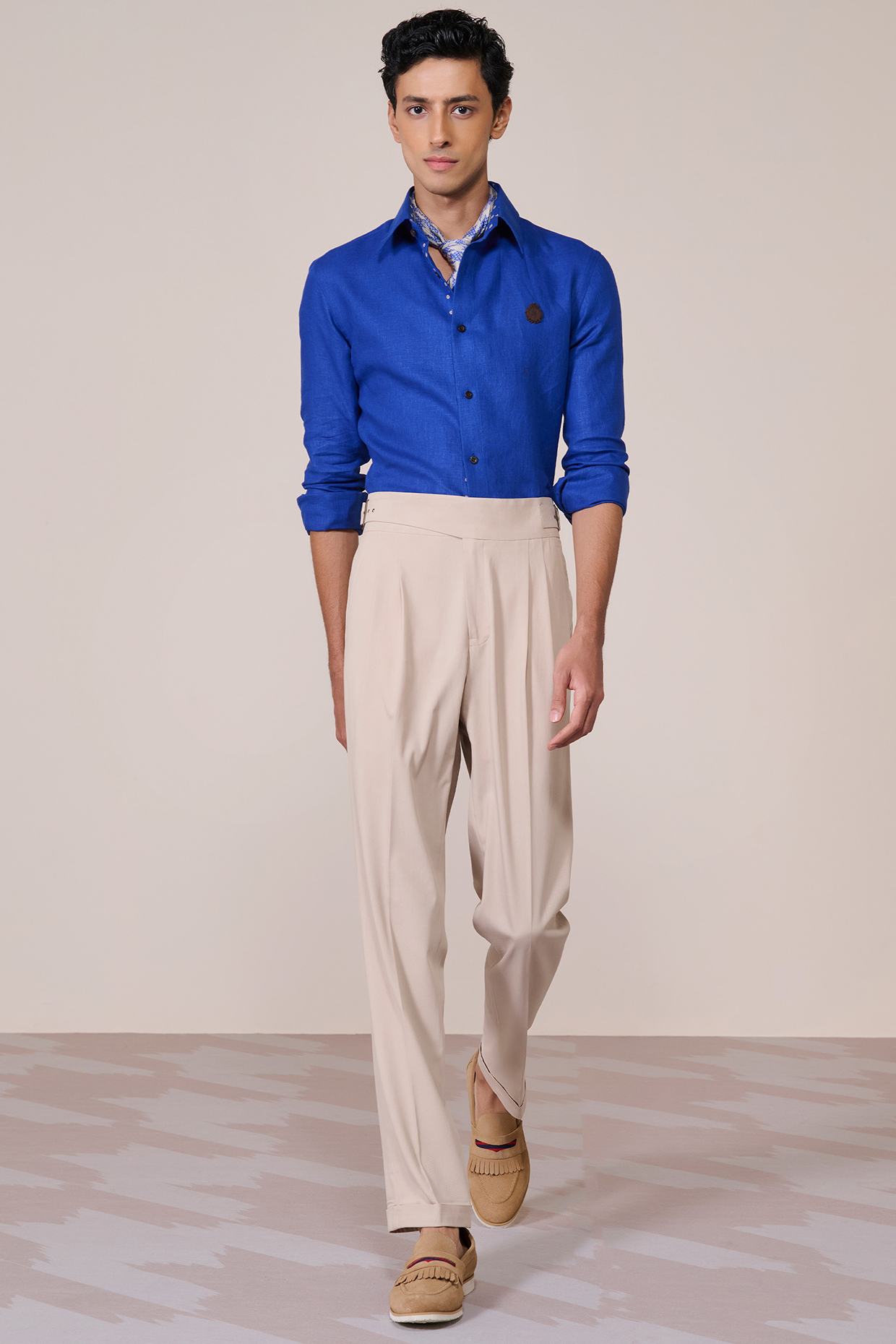 Racer Blue Rayon Linen Suiting Blend Shirt by S&N by Shantnu Nikhil Men