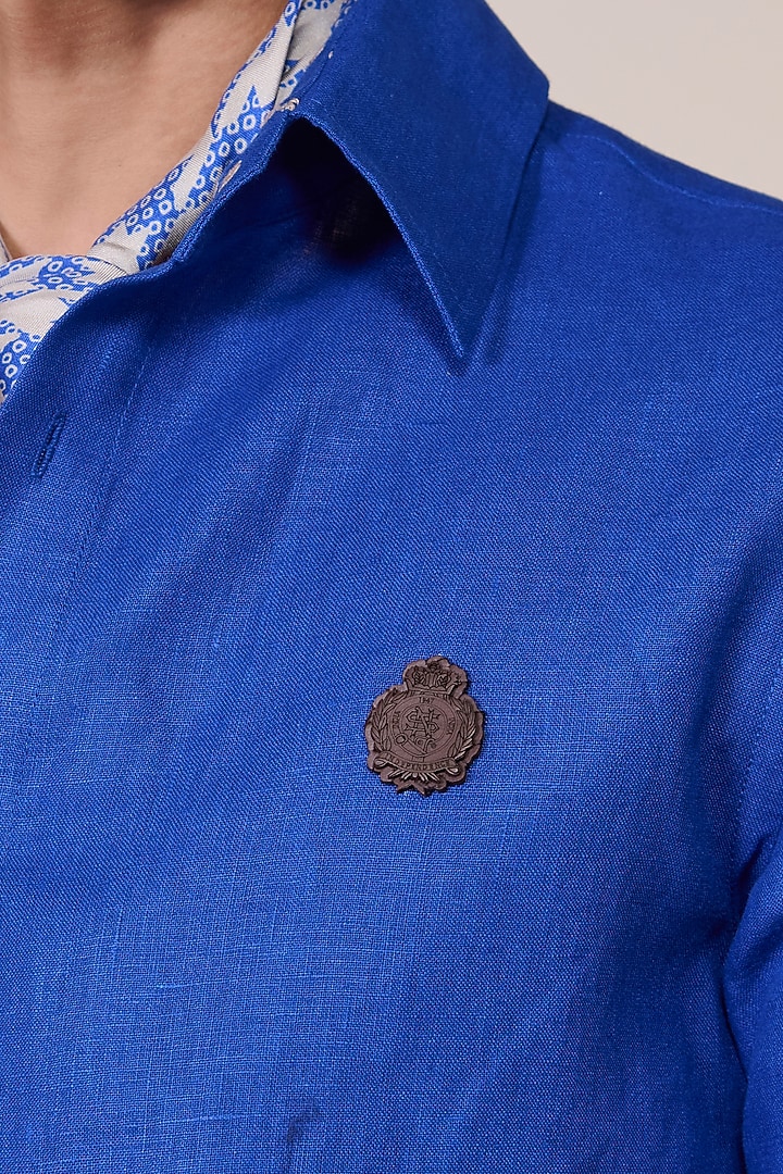 Racer Blue Rayon Linen Suiting Blend Wedding Shirt by S&N by Shantnu Nikhil Men at Pernia's Pop Up Shop