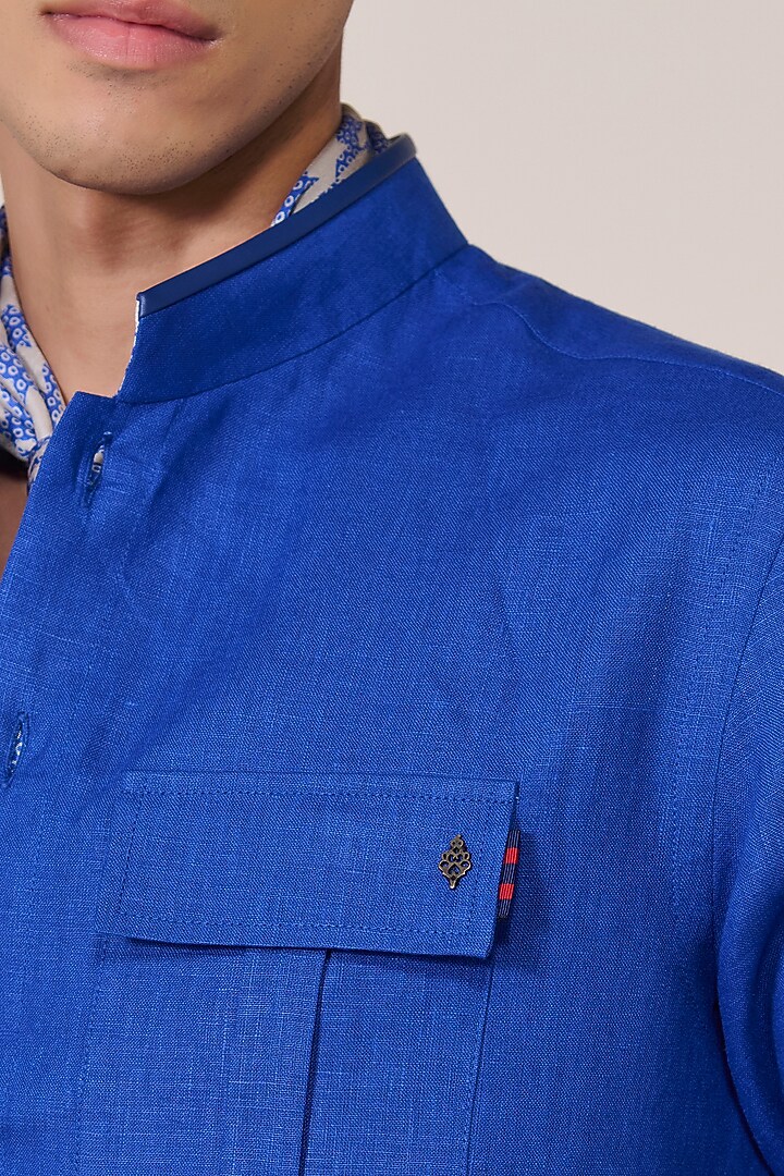 Racer Blue Rayon Linen Suiting Blend Wedding Shirt by S&N by Shantnu Nikhil Men at Pernia's Pop Up Shop