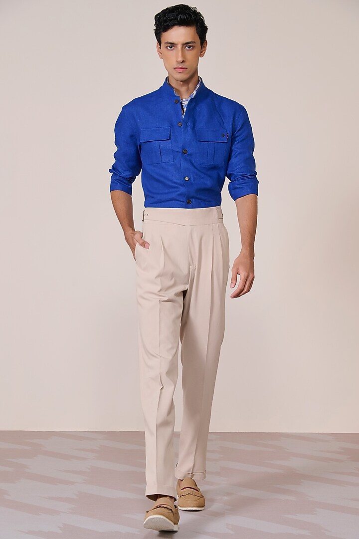 Racer Blue Rayon Linen Suiting Blend Wedding Shirt by S&N by Shantnu Nikhil Men at Pernia's Pop Up Shop