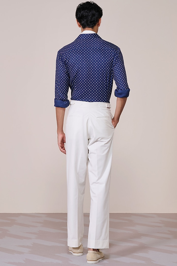 Navy Blue Jersey Blend Houndstooth Printed Wedding Shirt by S&N by Shantnu Nikhil Men at Pernia's Pop Up Shop