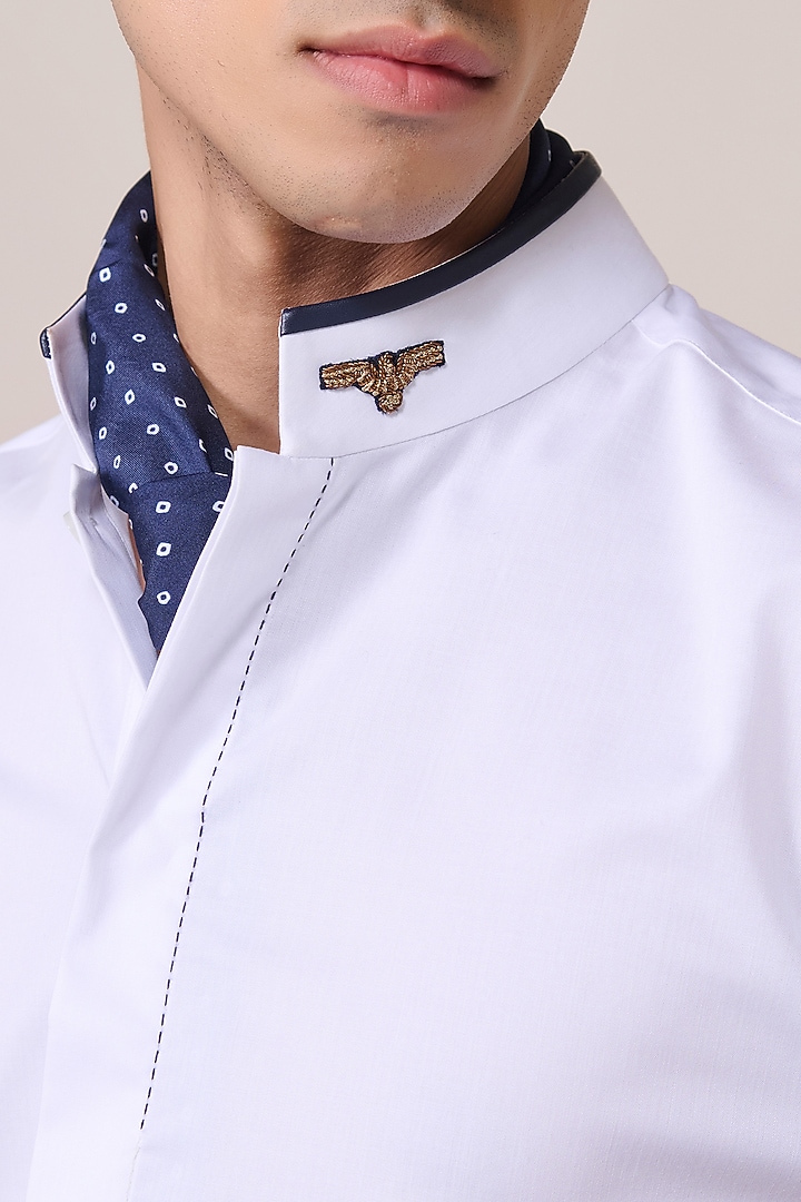 Off-White Cotton Chambray Wedding Shirt by S&N by Shantnu Nikhil Men at Pernia's Pop Up Shop
