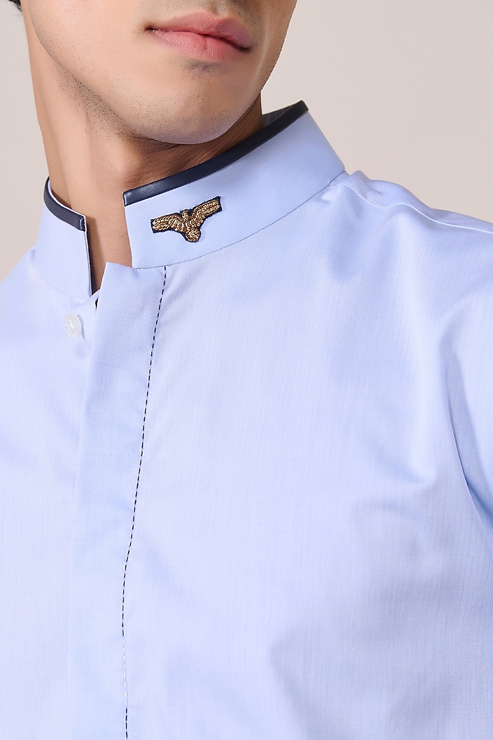 Light Blue Cotton Chambray Wedding Shirt by S&N by Shantnu Nikhil Men at Pernia's Pop Up Shop