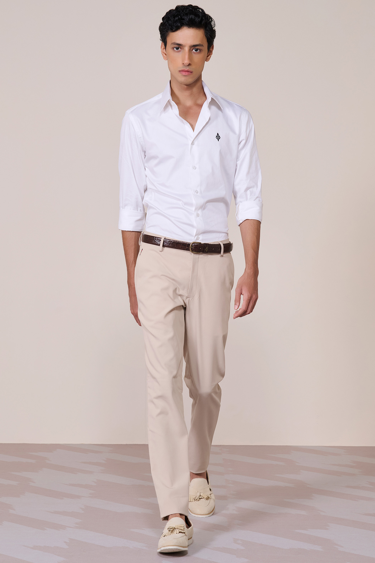 Ecru Rayon Suiting Blend Trousers by S&N by Shantnu Nikhil Men