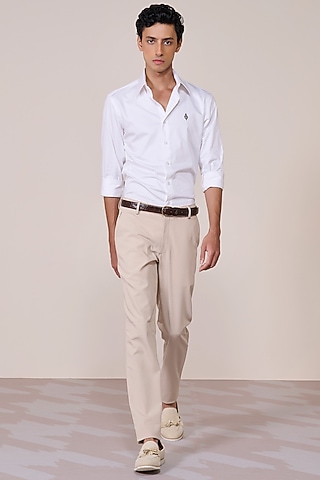 Ecru Rayon Suiting Blend Trousers by S&N by Shantnu Nikhil Men