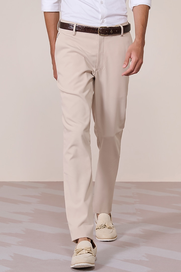 Ecru Rayon Suiting Blend Trousers by S&N by Shantnu Nikhil Men at Pernia's Pop Up Shop