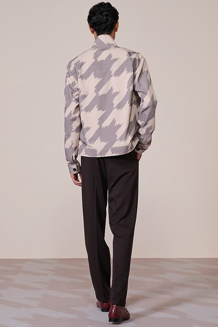 Khaki Rayon Suiting Blend Houndstooth Printed Layered Jacket by S&N by Shantnu Nikhil Men at Pernia's Pop Up Shop