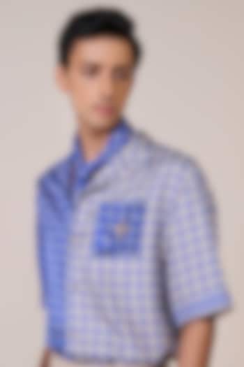 Racer Blue Silk Twill Houndstooth Printed Wedding Shirt by S&N by Shantnu Nikhil Men at Pernia's Pop Up Shop