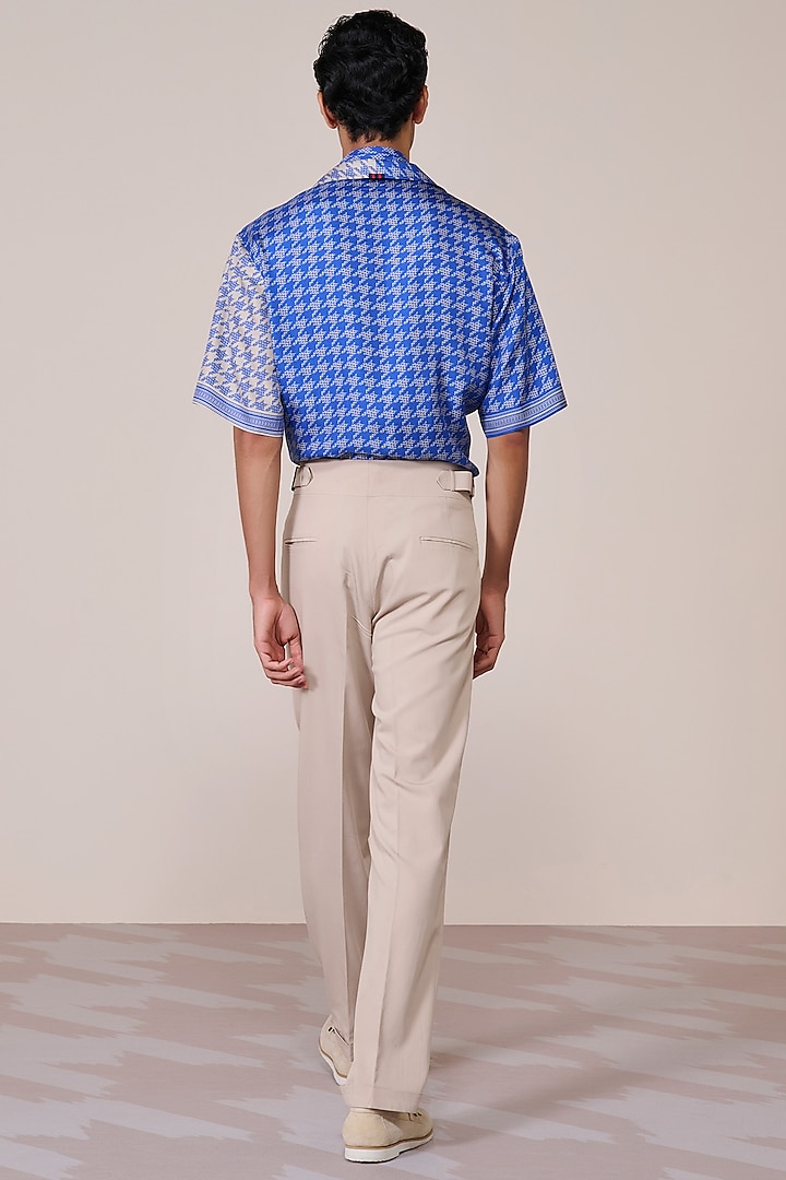 Racer Blue Silk Twill Houndstooth Printed Wedding Shirt by S&N by Shantnu Nikhil Men at Pernia's Pop Up Shop