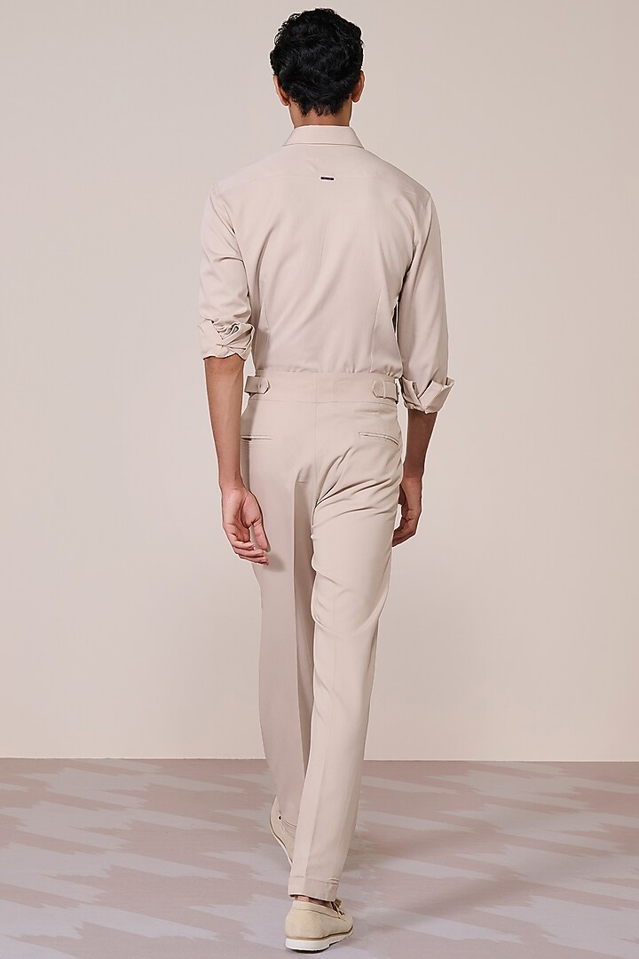 Khaki Rayon Suiting Blend Houndstooth Printed Wedding Shirt by S&N by Shantnu Nikhil Men at Pernia's Pop Up Shop